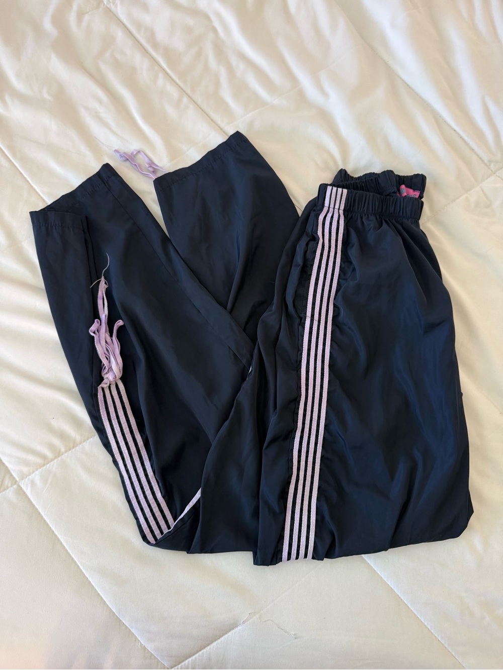 Edikted Navy Joggers with Light Purple Side Stripes